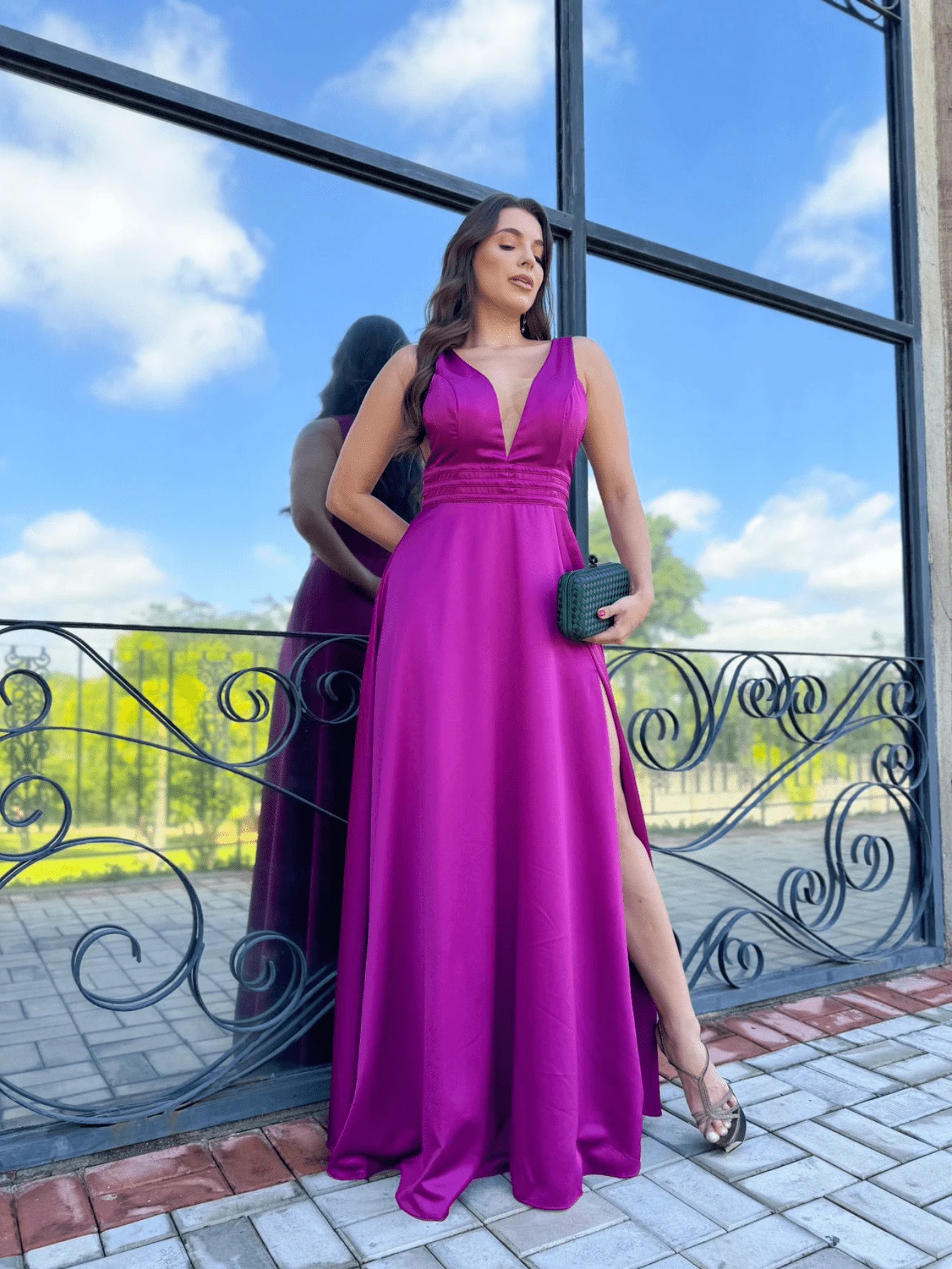 FASHIONISTA LONG SATIN WEDDING GRADUATION PARTY DRESS - Rose Red - View 1