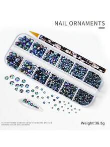 12 格 3D 平底美甲水钻，附赠 1 支水钻拾取蜡笔，约 1500 颗 2/3/4/5/6 毫米平底 Ab 水钻，适用于 DIY 工艺品、马克杯、瓶子、玻璃杯、衣服、化妆、指甲、美甲，水晶宝石 DIY 指甲饰物、指甲用品 - 彩色 - 查看 6