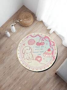 1pc Rabbit Cake Design Plush Carpet, Faux Cashmere Rug, Home Decor Carpet, Cute Cartoon Rabbit & Letter Pattern Carpet, Soft Kid-Friendly Mat, Essential Fashionable Carpet For Living Room, Bedroom, Study, Entryway, Children's Room