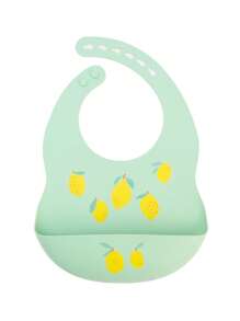 1pc Baby Silicone Bib, Cartoon Pattern Waterproof Baby Bib, Adjustable Cute Children Drool Bib, Rainbow Dinosaur Lemon Pattern, Baby Tableware - Multicolor - View 15