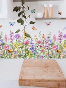 mama look 1pc Floral & Sunflower With Bee Wall Sticker, Suitable For Bedroom, Living Room, Study, Home Decor, PVC Self-Adhesive Removable Cartoon Sticker - Multicolor - View 6