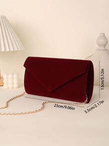 1pc Silver Color Strap V-Shaped Metal Bar Evening Clutch - Burgundy - View 3