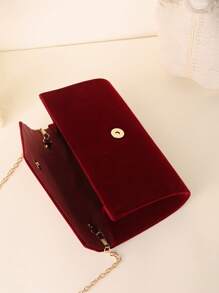 1pc Silver Color Strap V-Shaped Metal Bar Evening Clutch - Burgundy - View 5