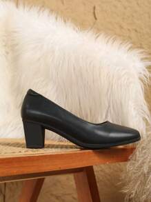 Zapatos de oficina cómodos y de moda para mujer con tacón medio - Negro - Ver 5