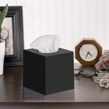 Tissue Box Cover Square - Facial Cube Tissue Box Holder Vessel Dispenser For Bathroom Vanity Countertop, Bedroom Dresser, Office Desk Or Night Stand Table, 2 Pack - Black 5.5"L X 5.5"W X 5.75"H