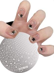 花朵/卡通/蕾丝美甲设计印花板花朵蝴蝶字母心形图案指甲印章模板 5.5 厘米指甲 DIY 模板图案印刷板美甲工具女士女孩美甲用品 - 銀色 - 查看 4