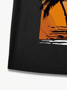 Lonblece Men's Casual Sleeveless Tank Top With Coconut Tree Scenery Print, Suitable For Daily Wear In Spring/Summer - Black - View 6