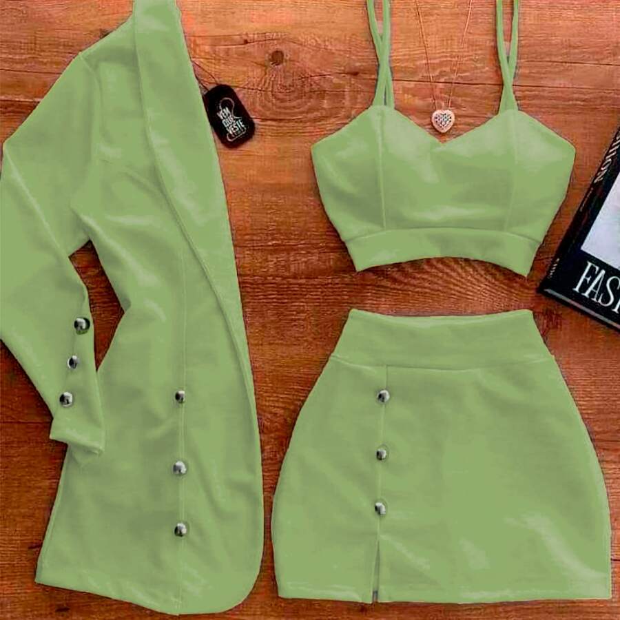 Vestido corto cruzado manga corta falda fluida - verde menta - Ver 1