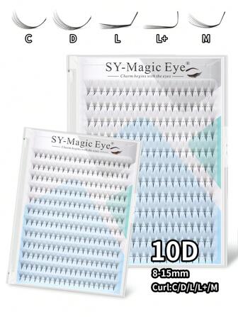 每盒 240 个扇形，卷曲度 C/D/L/M/L+，厚度 0.07 毫米，10D，锋利窄茎预制扇形睫毛延长，DIY 睫毛簇，自然外观、纤细、超柔软、超轻，适用于日常生活、派对和音乐节睫毛簇、睫毛簇、单根睫毛、睫毛、假睫毛