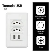 Conjunto Com Entrada Para 2 Tomada Parede Com 2 Entrada Usb Carregador Universal
