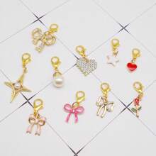 2-10PCS Clip On Charms Heart Rhinestone Bow Rose Pearl Pendant For Jewelry Necklace Bracelet Making DIY Shoe Lace Decoration