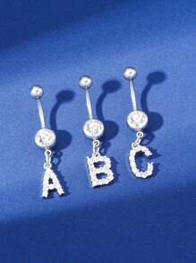 1 件时尚精致铜质首字母 26 字母锆石水晶肚脐环，适合女性日常佩戴 - 銀色 - 查看 3