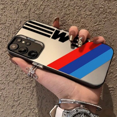 Einfaches gestreiftes Buchstabe M Handyhülle mit anti-rutsch matter Rückseite, kompatibel mit Samsung Galaxy S25, S24, S23, S22, S21, S20 FE, Ultra, Plus 4G, 5G