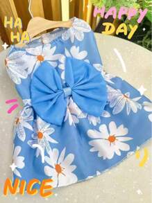 1 pieza Vestido/Mono para mascotas con estampado brillante de flores y frutas, adecuado para perros y gatos pequeños - Tela transpirable y suave con detalle de lazo, vestido de princesa ideal para primavera/verano - Colores destacados: rojo, amarillo, naranja, azul claro, verde oscuro, rosa oscuro, ropa de perro, ropa de gato