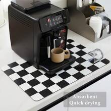 1pc Checkered Dish Drying Mat For Kitchen Counter Coffee Bar Coffee Station Accessories Retro Aesthetic 24"X16"Cute Absorbent Coffee Mat Kitchen Drying Mat Easy To Clean Coffee Bar Decor