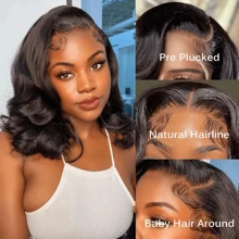 HJ WEAVE BEAUTY 13x4 Lace Front Wig Human Hair Short Bob Wig Brazilian Natural Wave Wigs For Women Transparent Full Lace Wig Human Hair Pre Plucked Hairline With Baby Hair 180% Density