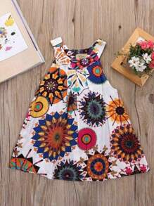 Vestido largo sin mangas con cuello redondo y estampado bohemio para niña pequeña - Blanco - Ver 5