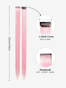 10pcs Pink Colored Clip-In Hair Extensions, Suitable For Women - Perfect For Daily Wear, Parties, Role-Playing And Cosplay - Straight Hair Extensions, Ombre Color - Y2K Style, Princess Party Colored Straight Hair Extensions, Clip-On Halloween Hair Accessories, 22 Inches - Pink - View 4