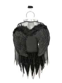 Black/White Angel Costume With Wings Cosplay Halloween - 白色 - 查看 3