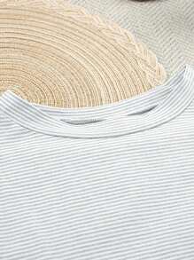 2pcs Women Plus Size Casual Relaxed Knit Top & Striped Shorts Homewear Set, Suitable For Spring, Summer & All Seasons Lounge Set - View 3