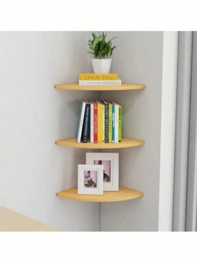 1 st. 12-inch Boheemse hoekplank, opbergplank zonder gaten, met lijm om te plakken, hoekmuuropbergplank, hoekslaapkamer driehoekige muurplank, witte hoekplank, aan de muur gemonteerde zwevende PVC hoekmuurplank, plantenplank voor nachtkastje met kleine hoek aan ronde kant, geschikt voor slaapkamer, keuken en woonkamer. (Accessoires worden willekeurig gegeven) Kamerdecoratie