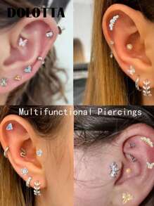DOLOTTA 1PC 20G Brincos de cartilagem Stud para mulheres Brincos de aço cirúrgico com parte traseira plana Opala Borboleta Flor CZ Brincos de cartilagem Tragus Helix Piercing Jóias