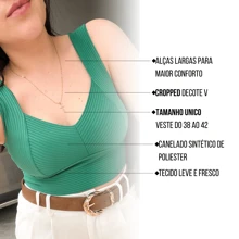Cropped Ribbed Tank Top V-Neck Women's Summer - 玫紅色 - 查看 2