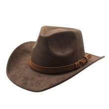 Mens Retro Felt Cowboy Hats Womens Solid Color Cowgirl Hat Vintage Wide Brim Suede Western Jazz Hat With Belt