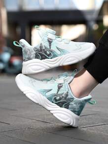 1 双男童春秋透气网眼火焰运动鞋，可调节旋转扣，方便穿脱，时尚酷炫，厚实柔软舒适休闲运动鞋 - 彩色 - 查看 2