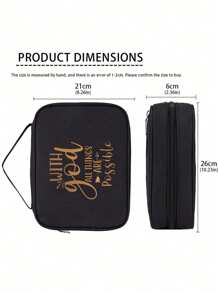 Bao đựng Kinh Thánh màu đen dung lượng lớn, có tay cầm, chất liệu sợi polyester bền chắc, in khẩu hiệu truyền cảm hứng, túi xách đa năng có ngăn đựng đồ, khóa kéo đựng sách, thích hợp sử dụng hàng ngày, món quà hoàn hảo cho gia đình và bạn bè. - màu đen - Xem 3