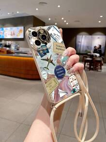 1pc Crossbody Strap Travel Pattern Eye Design Phone Case Compatible With Apple/Galaxy/Infinix/Redmi/OPPO/VIVO/Realme Waterproof Shockproof Anti-Fall Scratch Resistant - White - View 3