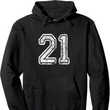 Jersey Number 21 Birthday Twenty One T-Shirt Football Number Pullover Hoodie - 黑色 - 查看 1