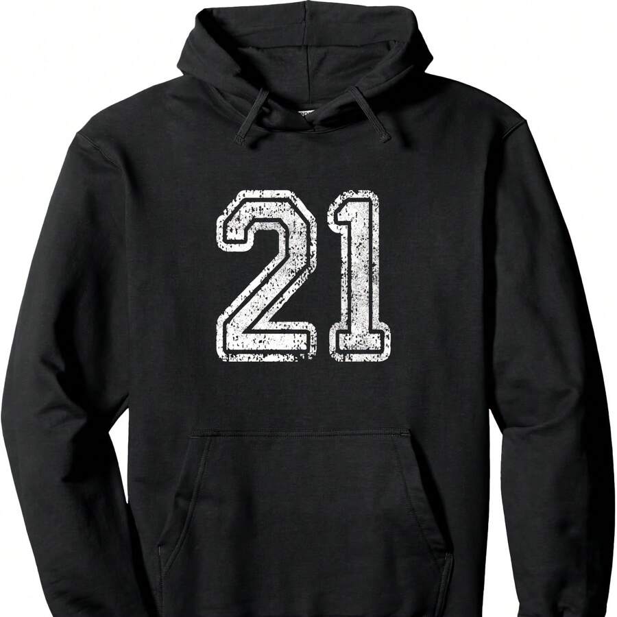 Jersey Number 21 Birthday Twenty One T-Shirt Football Number Pullover Hoodie - 黑色 - 查看 1