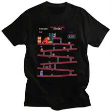 Funny Donkey Kong T Shirt Men Arcade Game Collage T-Shirt Vintage Cotton Tee Short Sleeve Retro Tshirt Streetwear Oversize - 黑色 - 查看 1