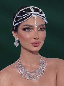 1pc Rhinestone & Imitation Crystal Forehead Hairband, Elegant Fashion Hair Accessory Gift For Women, Suitable For Wedding, Banquet, Party, Celebration