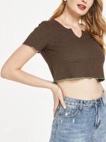 SSLR Women's Short Sleeve T Shirts Crop Tops Waffle Ribbed Henley Tee Scoop Neck T Shirts - Brown - View 3