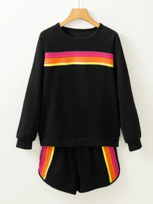 Scacto Loose Meat Cover Casual Suit Women Color Matching Long-Sleeved Two-Piece Women - màu đen - Xem 3