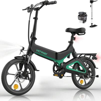  HITWAY Electric Bike, Foldable Electric Bike. Equipped With 36V 7.8 Ah Lithium Battery, Men's And Women's Commuter Electric Bike. 16 Inch Tyres. Easy To Carry