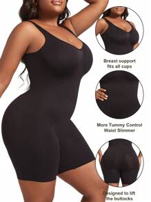 1 pièce Combinaison sans couture mincissante pour femme grande taille, body noir sculptant qui met en valeur le buste, contrôle du ventre, body taille haute