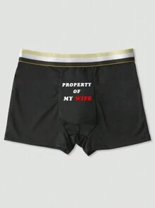 Men's Black Letter Print Pattern Elastic Waist Briefs, Fashionable & Comfortable Everyday Underwear - Black - View 4