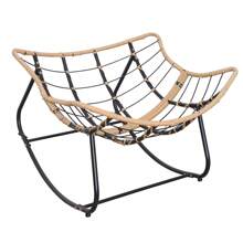 Outdoor Rattan Rocking Chair, Patio Comfy Reading Chair With Oversized Cushion, Indoor Recliner Wide Rocking Chair For Balcony, Front Porch, Garden, Living Room, Grey - Grey - View 2