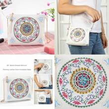 1 件 5D DIY 独特花卉图案钻石画套件斜挎包 - 带不对称钻石的 PU 皮革艺术手提包、拉链和链条单肩包、创意工艺礼品套装