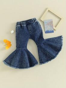 Pantalones acampanados para niños, pantalones largos informales de mezclilla para fiesta, primavera y otoño. - Azul - Ver 3