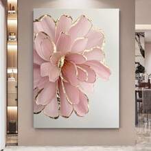 1pc Luxury Pink Peony & Golden Accents Canvas Print Wall Art - Modern Decor For Living Room, Hotel 12*18inch - 米色 - 查看 2