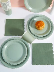 25 件/套 Sage Green Flower 一次性餐具套装，包括盘子、餐巾和杯子，适用于派对、生日、婚礼、家庭野餐 - 鼠尾草綠色 - 查看 5