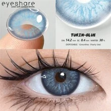 EYESHARE NEW 1 Pair Blue Colored Contact Lenses Eye Makeup 14.2mm Yearly Use Halloween Costume Cosplay - TR-lAN - View 3