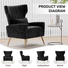 Nalupatio Velvet Accent Chairs Modern High Back Armchair Arm Chair With Lumbar Pillow, High Back Upholstered Single Sofa Chair With Gold Metal Legs For Bedroom - Black - View 10