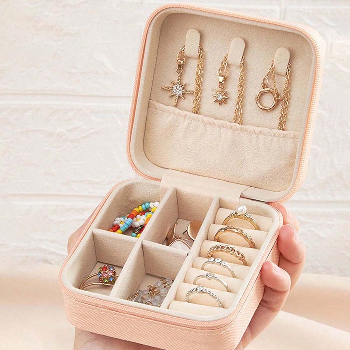 Travel Jewelry Case Mini Jewelry Organizer Display Travel Jewelry Zipper Case Boxes Earrings Necklace Ring Portable Jewelry Box Leather Storage Jewelry Storage Box Women Gifts Girl Gifts Girlfriend Gifts Back To School School Bag Travel Essentials Travel Organizer For Beach Summer Vacation Back To School Supplies Make Up Bag