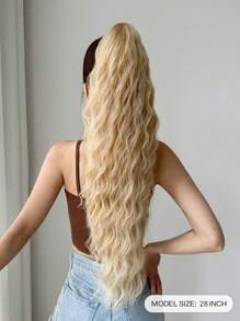 26-28英寸长波浪形合成爪形马尾假发，金色，耐热纤维，适合女孩和女士日常佩戴 - 米色 - 查看 3