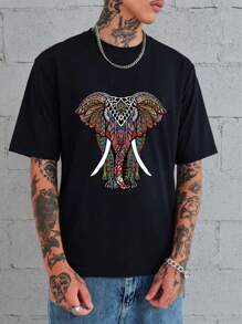 Men's Casual Elephant Print Short Sleeve T-Shirt